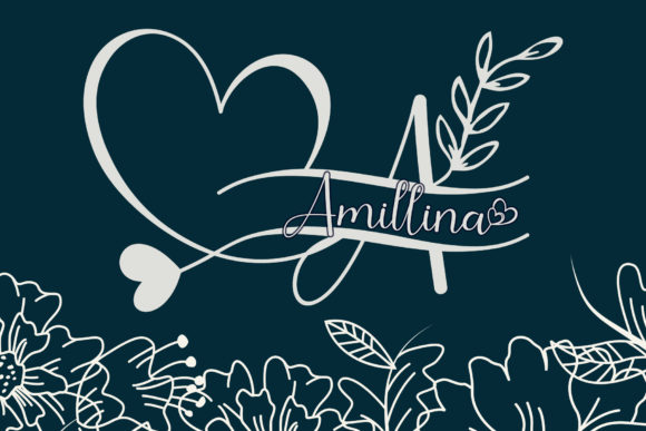 Amillina Monogram: A Romantic Handwritten Font with Heartfelt Details